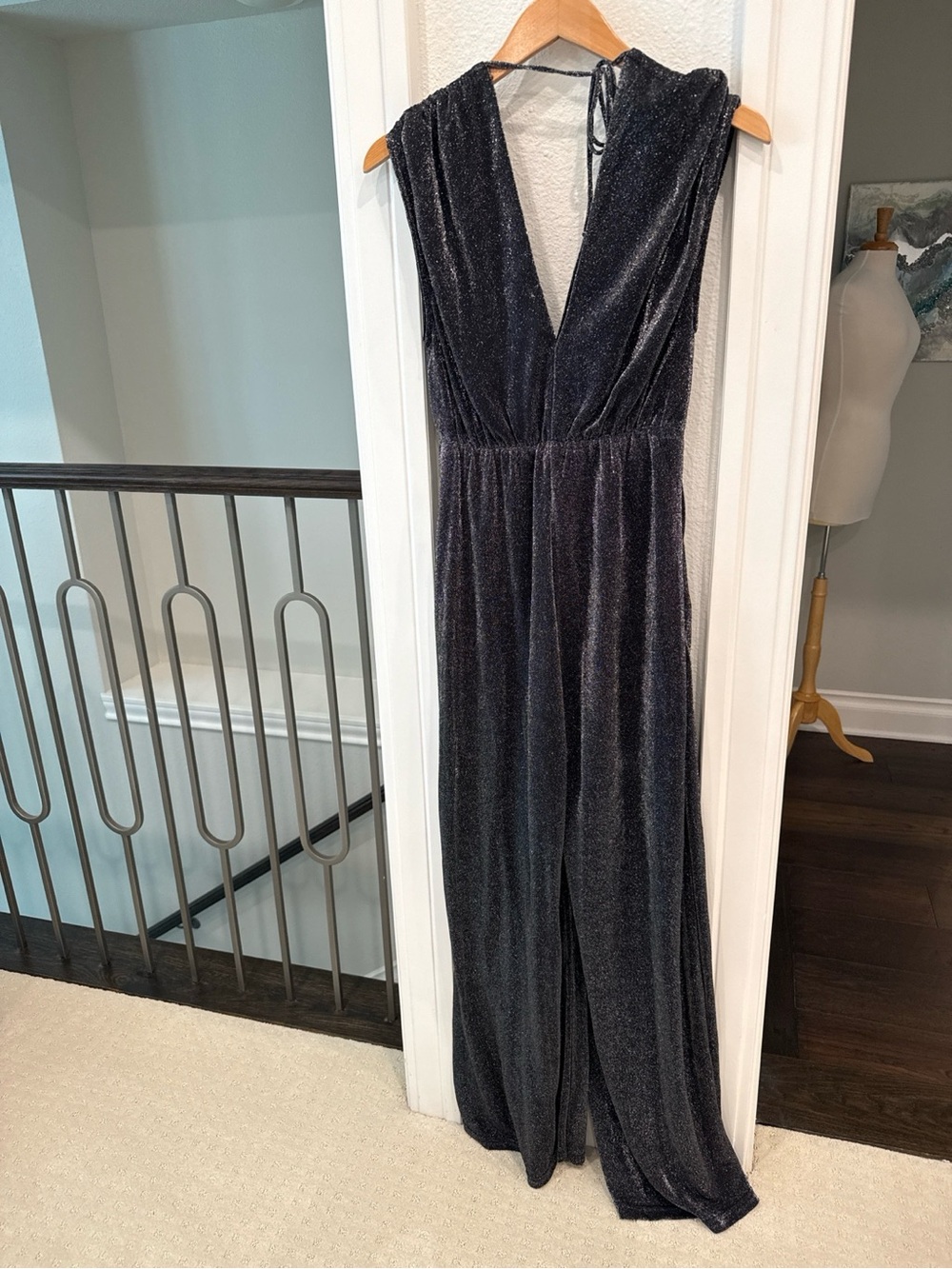 Buy Together Metallic Shimmer Wide Leg Jumpsuit Black Silver Evening - Picture 5 of 5